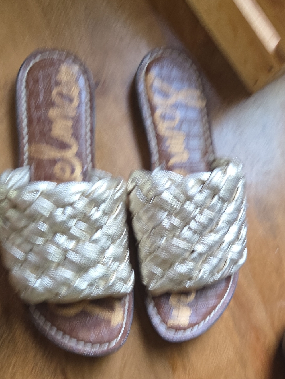 Woven Metallic Slide Sandals - Gold